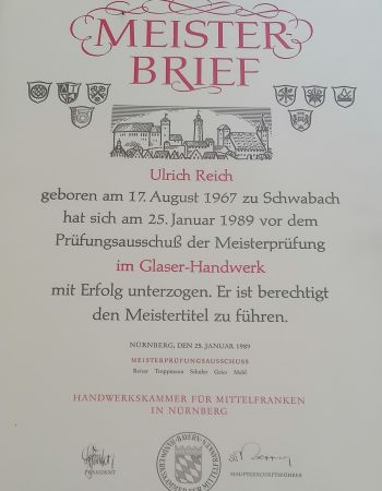 Bild: Meisterbrief Ulrich Reich (Meisterbrief Ulrich Reich) 